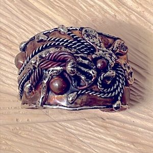 Abstract Brass, Copper, and Silver Cuff